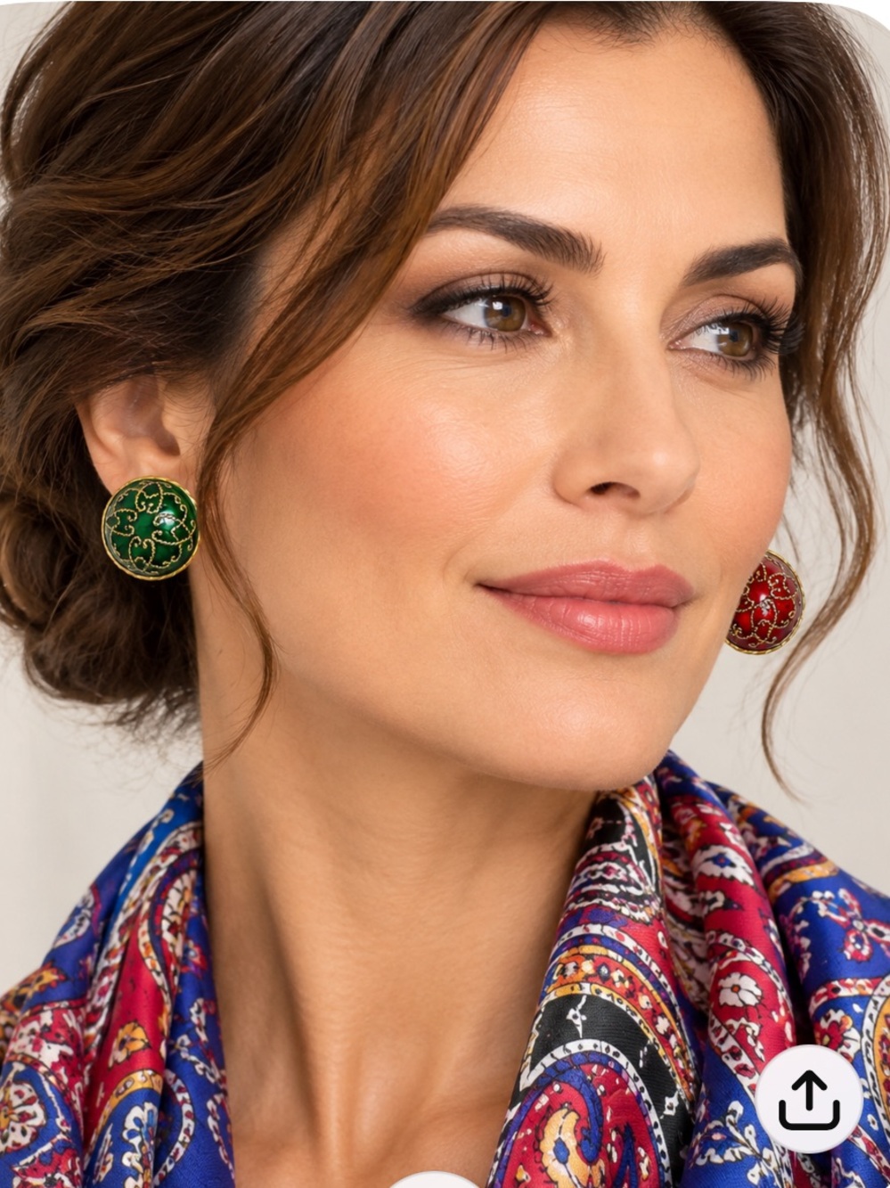 Gold-Tone Red and Green Enamel Dome Earrings - Women's Jewelry Czech Republic